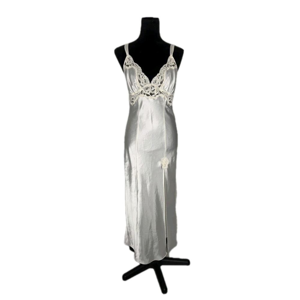 Victoria's Secret Silver Satin Lace-Trim Chemise